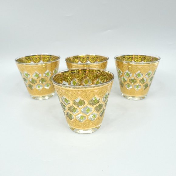 Culver Other - Culver Valencia Flared Low Ball Rock Glasses Barware Old Fashioned Gold Filigree